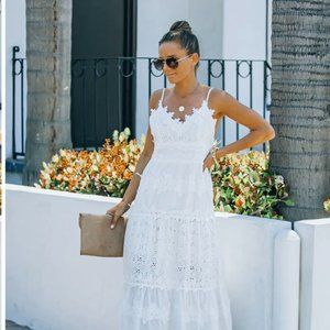 DEVOTED COTTON LACE EYELET MIDI DRESS